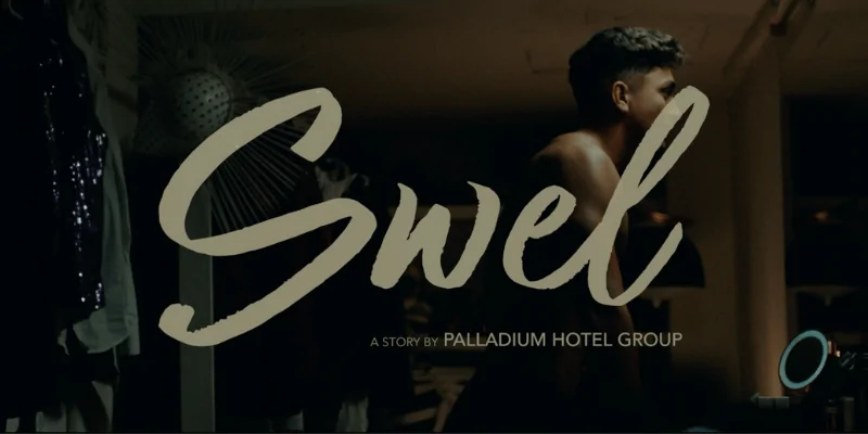 Joven preparándose frente al espejo con el título “Swell – A Story by Palladium Hotel Group”